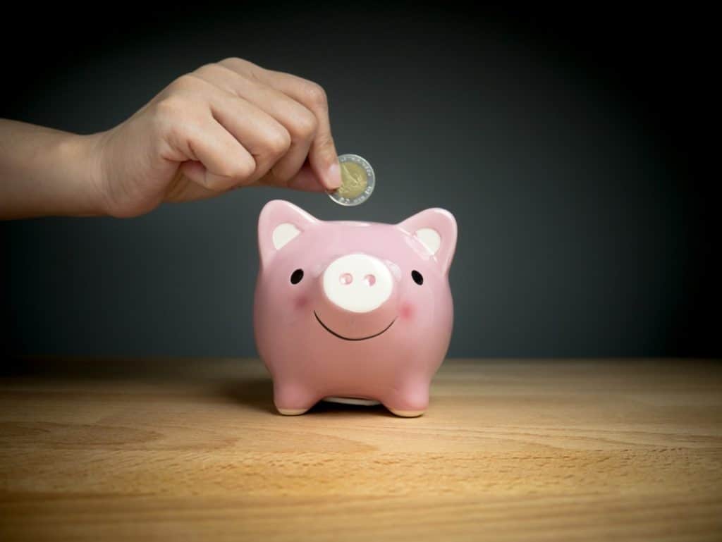 A person putting money in a piggy bank
