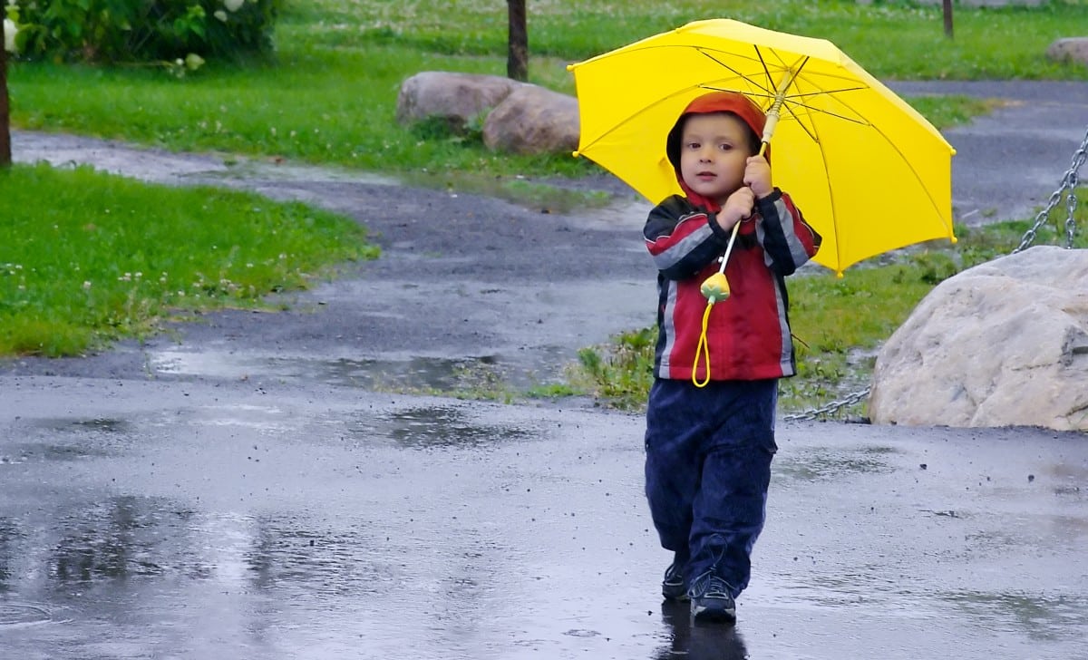 child with umbrella in the rain