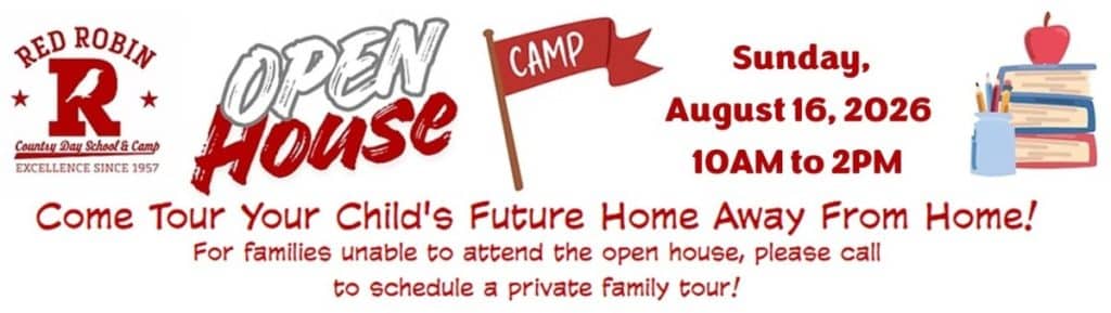 Red Robin Country Day School & Camp Open House banner on August 16th 2026